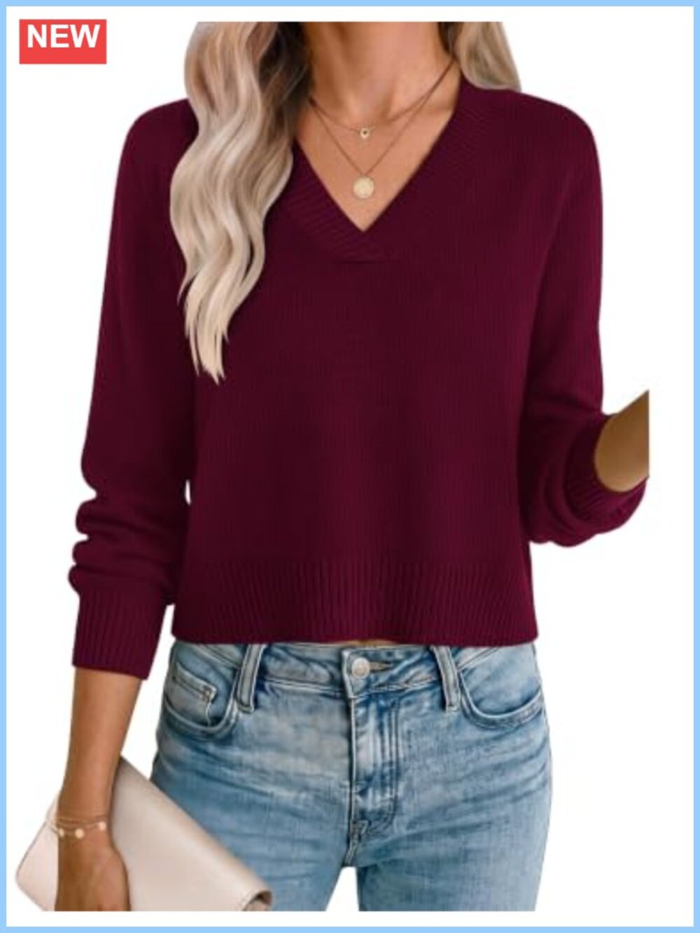 Women's Cropped V Neck Ribbed Knit Pullover Sweater Long Lantern Sleeve